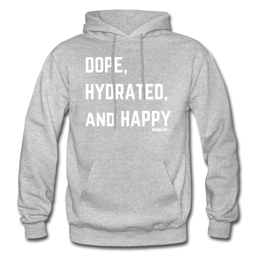 Dope, Hydrated & Happy - Mental Health Hoodie (Unisex) - heather gray